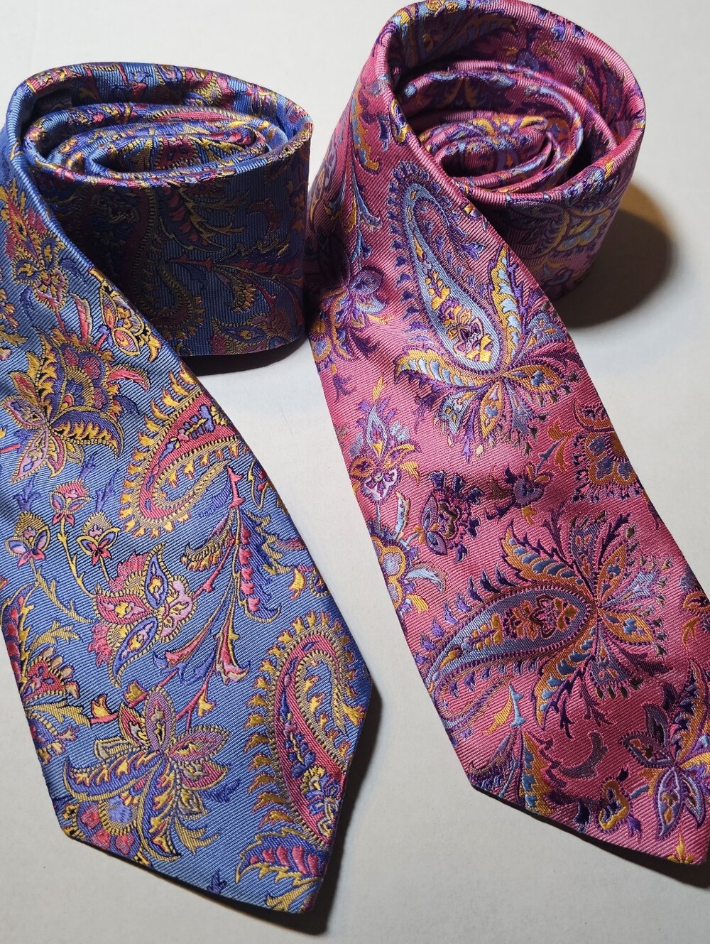 Paul Frederick Men’s Tie Lot 100% Italian Silk Floral Paisley Blue Mauve